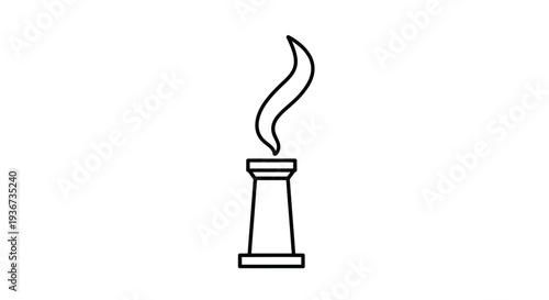 Industrial Factory Chimney Emitting Smoke, Outline Icon, Isolated White Background.