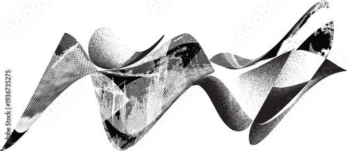 Glitch distorted geometric shape . Noise destroyed logo . Trendy defect error shapes . Glitched .Grunge textured . Distressed effect .Vector shapes with a halftone dots screen print texture.
