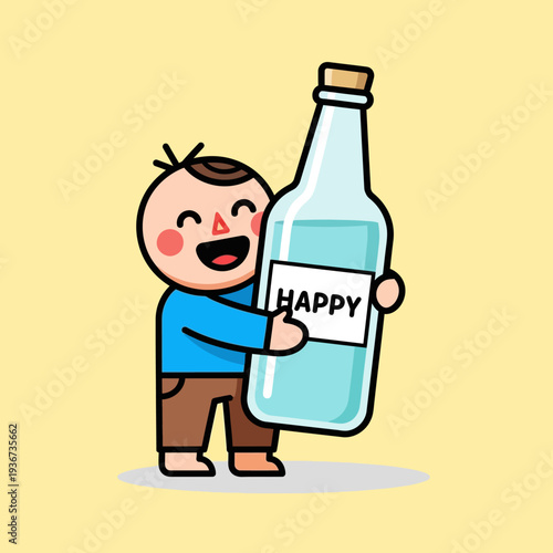 Happy child hugging a large bottle of water, symbolizing joy and refreshment