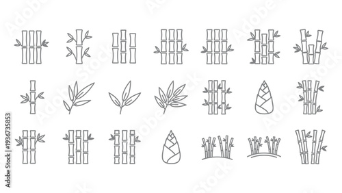 Collection of simple black line drawings featuring various bamboo stalks and leaves designs