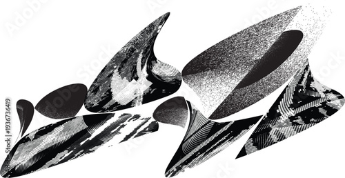 Glitch distorted geometric shape . Noise destroyed logo . Trendy defect error shapes . Glitched .Grunge textured . Distressed effect .Vector shapes with a halftone dots screen print texture.
