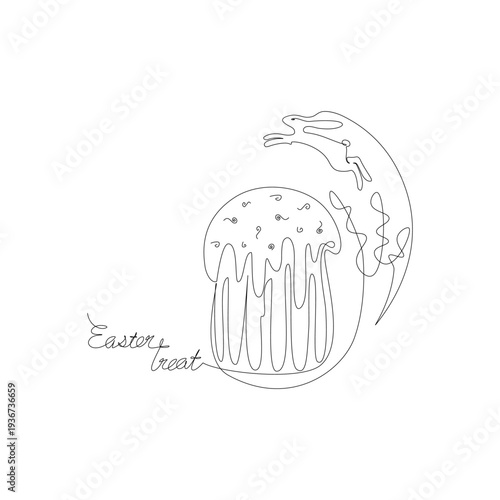 Easter baked goods, cake. Easter treat. Cute bunny and Easter cake. Happy Easter. Hand drawn 