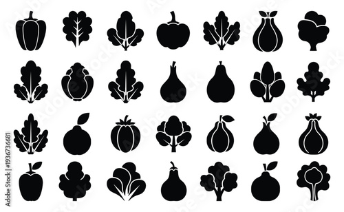 Collection of various vegetable and fruit silhouettes