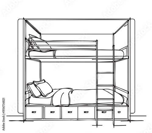 Children's room. Children's furniture. Bunk bed of a sketch style.