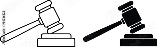 judge gavel icon set, legal justice hammer symbol, court law authority decision vector illustration isolated design