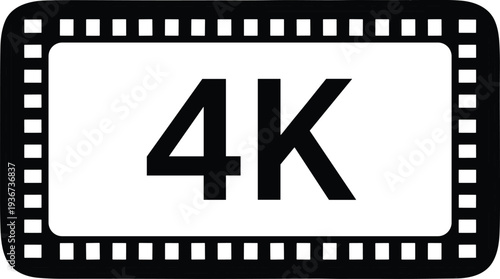 4K Ultra HD Resolution Icon Design with Film Strip Frame Border for Video Production Cinema Quality Digital Media and Multimedia Projects