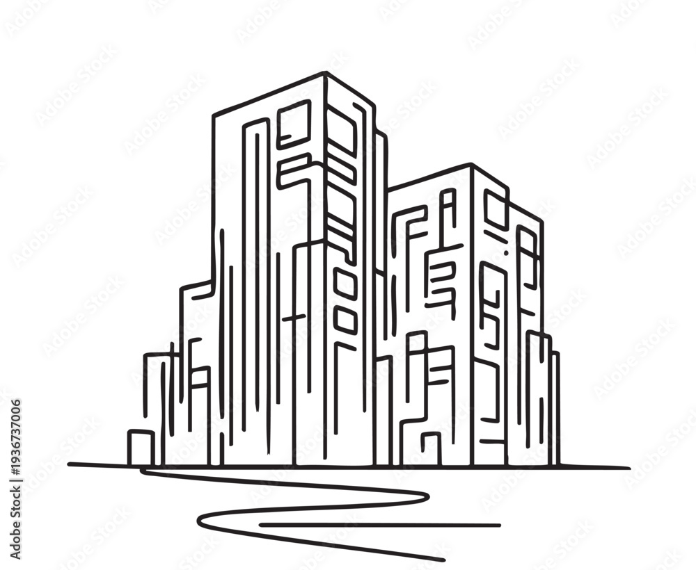 Obraz premium Abstract Sketch - Modern High-rise Buildings Perspective - Vector Illustration