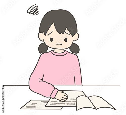 Schoolgirl struggling with studying/勉強で困ってる女の子