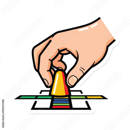 Illustration of a hand placing a cone on a graphic user interface with multiple colored layers