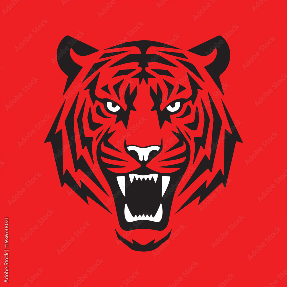 Fototapeta premium Aggressive Roaring Tiger Head Mascot Vector Fierce Wild Predator Logo Illustration