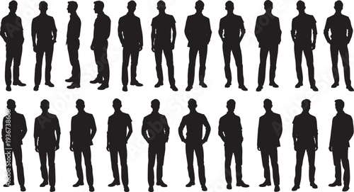 Business men silhouette collection standing poses set, professional male people group isolated vector illustration bundle