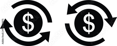 Money circulation icon with dollar symbol and circular arrows vector illustration representing financial exchange, payment process, investment flow and economic cycle