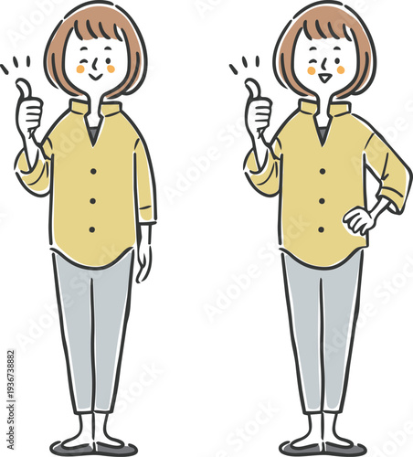 グッドサインをする女性　全身　ベクター
