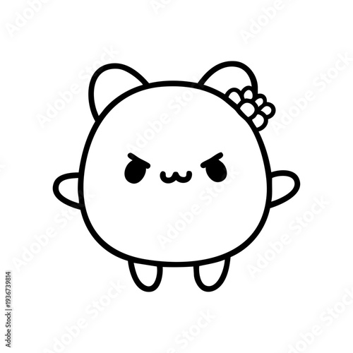 A cute cartoon bear with an angry face and a bow in its hair
