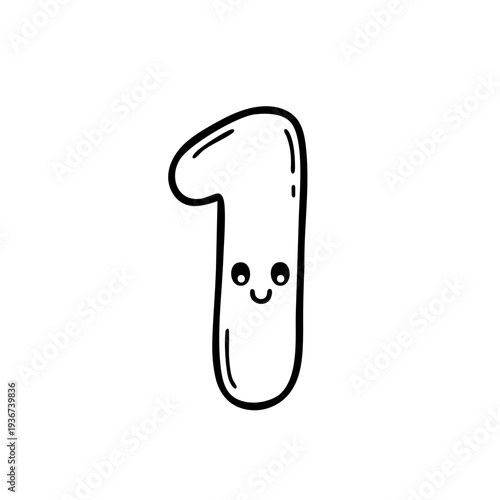 A cute cartoon number one with a smiling face in a simple line art style