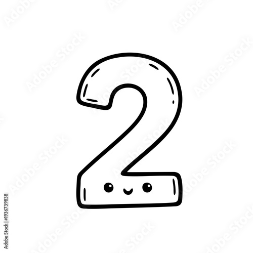 A cute cartoon number two with a smiling face