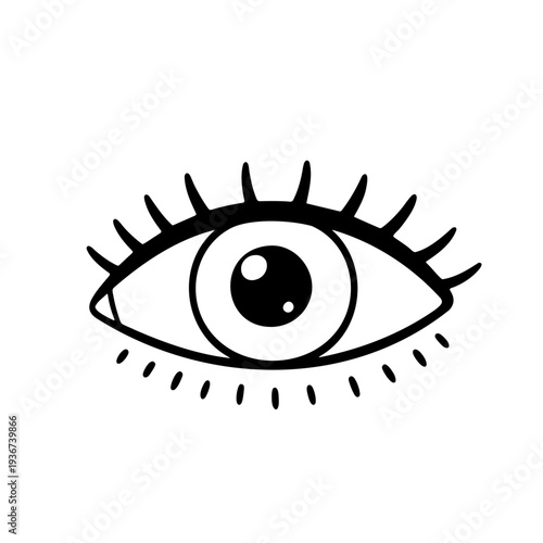 A minimalist vector illustration of a human eye with eyelashes on a white background