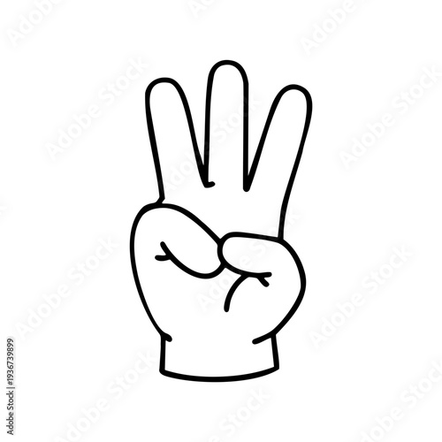 A minimalist vector graphic illustration of a hand making a peace sign