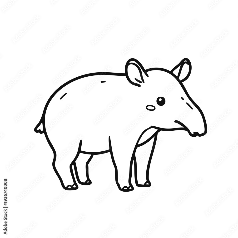 Fototapeta premium A simple line art illustration of a tapir in a minimal flat design style