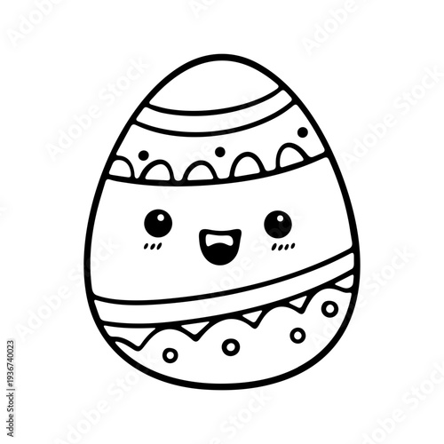 A cute Easter egg illustration with a smiling face and decorative patterns