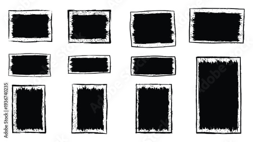 Collection of black rectangular frames with white borders on a white background