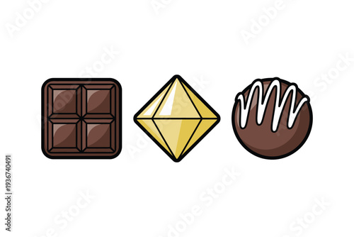 Chocolate icon set with Ethereum cryptocurrency symbol illustration