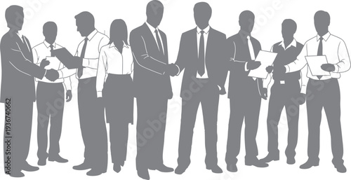 A group of business professionals standing together in formal attire