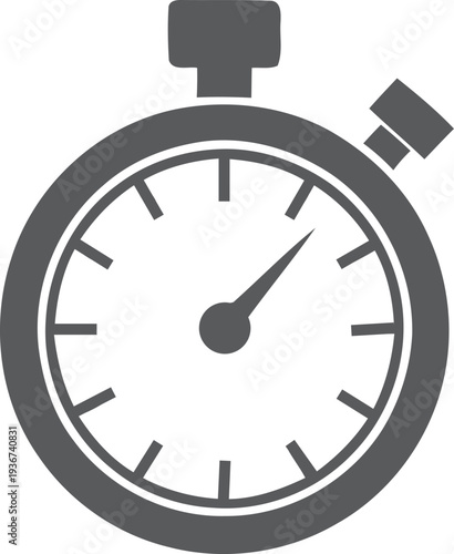 A stopwatch icon with a white face and dark gray border and accents