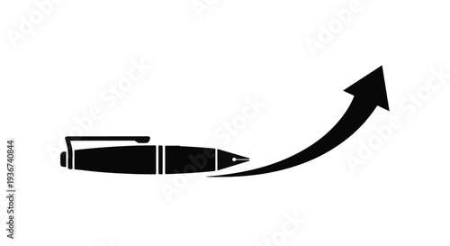 Gemini said

3D illustration of a business graph with a rising metal arrow and a ballpoint pen tool on a white background paper for office design