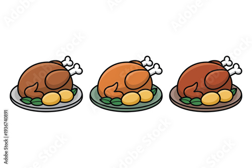 A delicious roasted turkey dinner icon with potatoes and vegetables