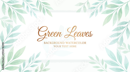 Watercolor Green Leaves Border: Soft Mint Leaf Frame Design for Invitations, Banners, Presentations, and Elegant Backgrounds