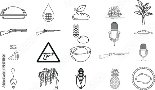 Collection of 20th century food and warning symbols