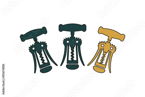 Corkscrew wine opener icon set with three different designs