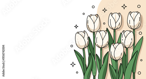 A bouquet of tulips with leaves in a clean outline vector style, perfect for spring-themed designs and floral projects