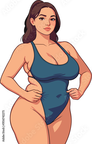 donna estate in costume da bagno mentre fa esercizi di ginnastica sport movimento yoga vettoriale