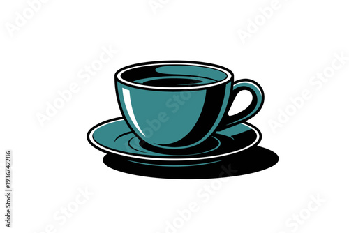 A teal coffee cup and saucer vector illustration on a white background