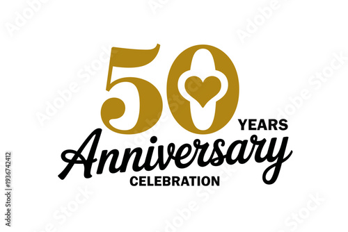Golden 50 Years Anniversary Celebration Logo with Heart Design