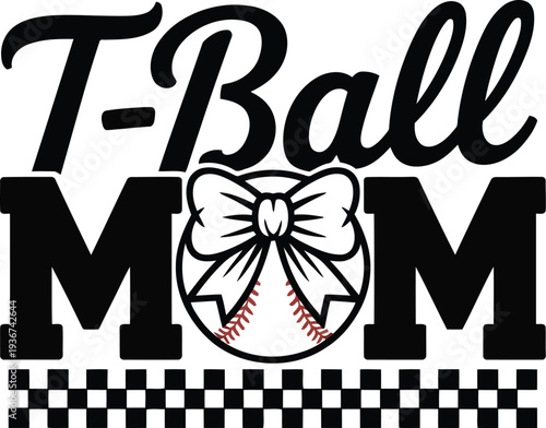 T-ball mom logo with baseball and bow
