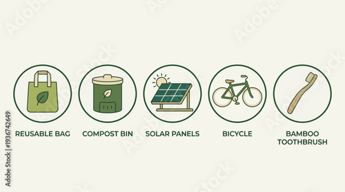 Minimalist Sustainable Lifestyle Vector Icons
