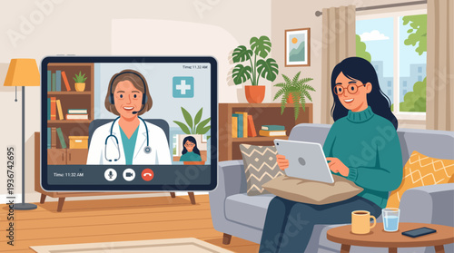 Flat Telemedicine Appointment Tablet Vector