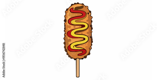Street food Korean corn dog with sauce flat vector illustration