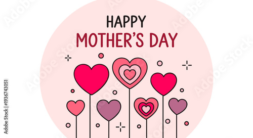 A cheerful Happy Mother's Day greeting featuring colorful hearts and flowers in a modern vector style, perfect for cards and celebrations
