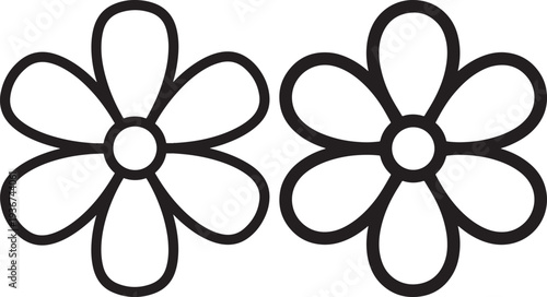 Two simple outline drawings of daisy-like flowers with six petals each, perfect for spring or garden themes.