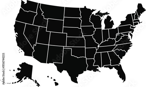 A black and white map of the united states of america