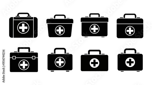 Black and white first aid kit icons set with medical crosses EPS10 Stock.eps