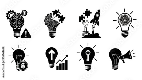 Flat Design Light Bulb Icons representing Business Innovation and Creative Ideas EPS10 Stock.eps