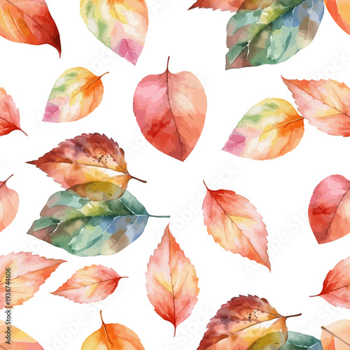 Seamless background with autumn watercolor leaves falling. hand drawing. Not AI. vector pattern.