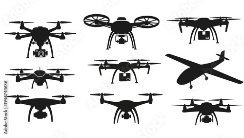 Modern Drone and UAV Silhouettes Vector Icon Set EPS10 Stock.eps