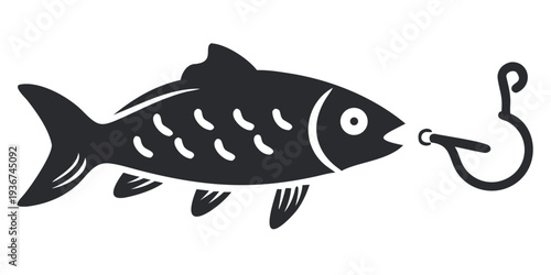 Fish and Hook Fishing Silhouette Vector Illustration