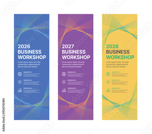 Modern business banner templates with abstract geometric patterns. Perfect for workshops, events, conferences, presentations, or branding projects, combining style and professionalism.